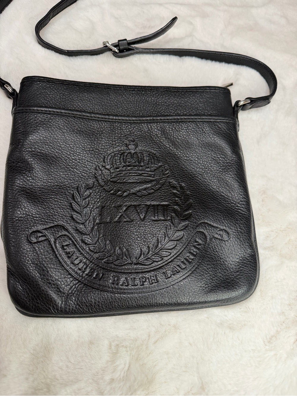Ralph Lauren Black Embossed Leather Crossbody Bag - Picture 2 of 6
